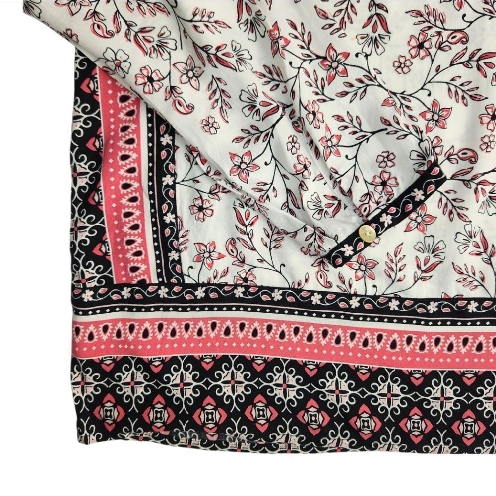 J. Jill Women Tunic Blouse Top Neck Floral White Pink Long Sleeve Size M - Picture 11 of 13
